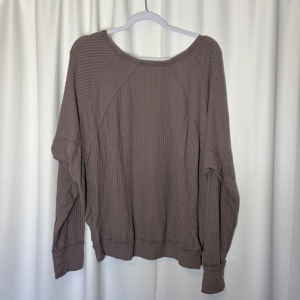 We The Free People Santa Clara V-neck Thermal Top S Oversized Gray Lavender Boho - Picture 4 of 9